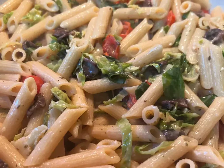 Gluten-free pasta in a garlic cream sauce