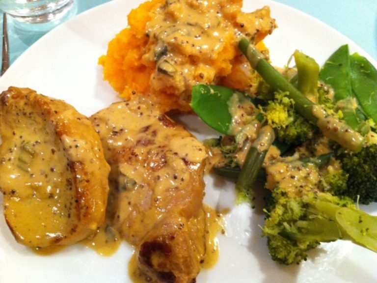 Pork cutlets with creamy mustard sauce