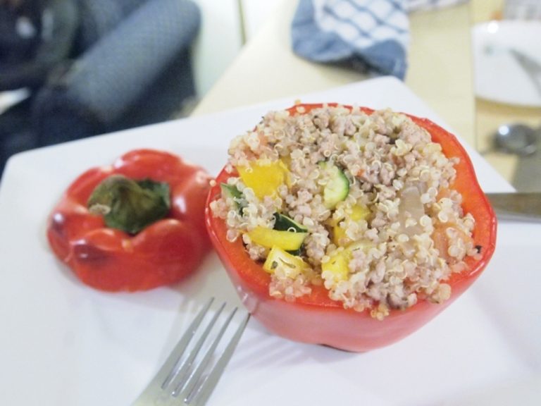 Quinoa and pork mince stuffed peppers